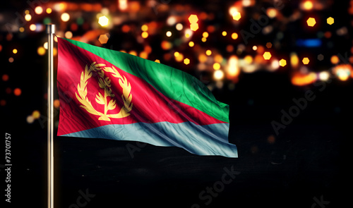 Eritrea National Flag City Light Night Bokeh Background 3D