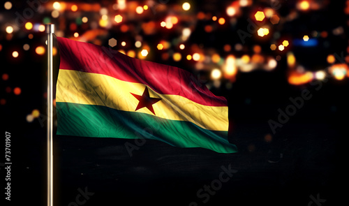 Fotografija Ghana National Flag City Light Night Bokeh Background 3D