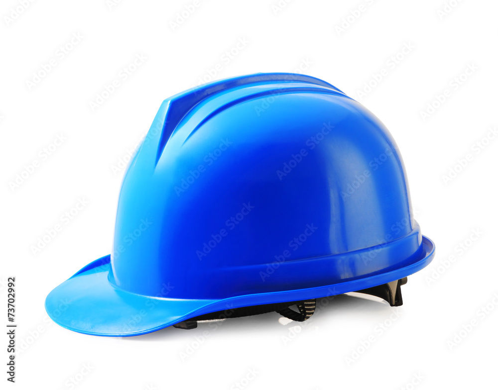 Blue safety helmet on white, hard hat isolated clipping path. Blue safety helmet on white, hard hat isolated clipping path.