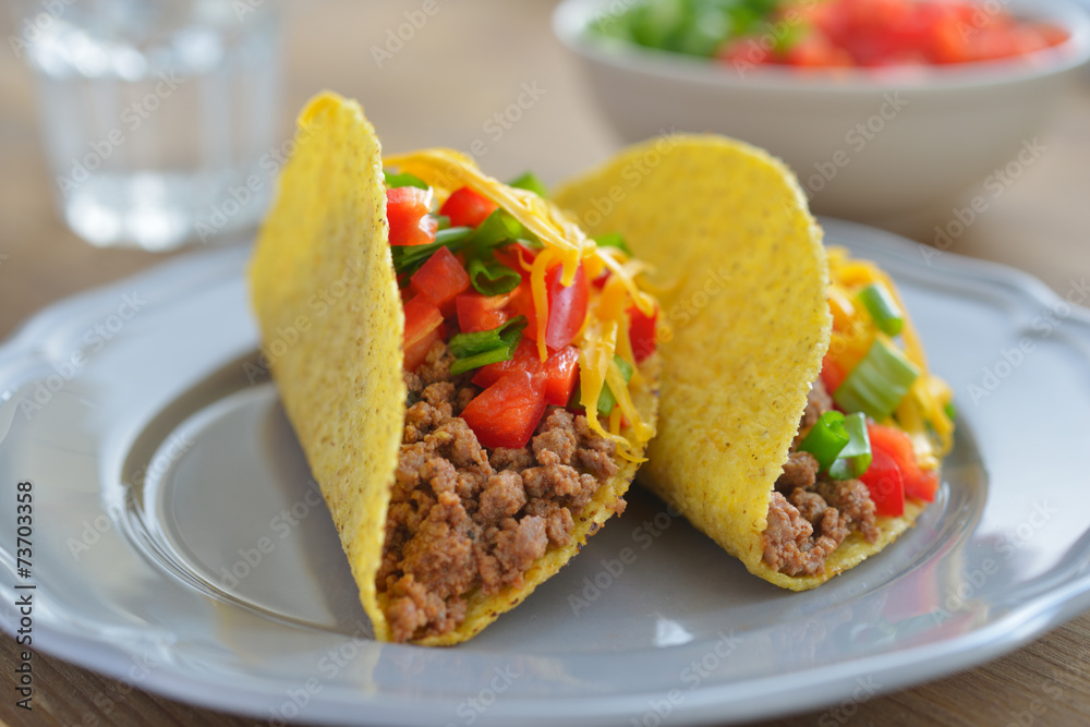 Tacos with ground beef and vegetables
