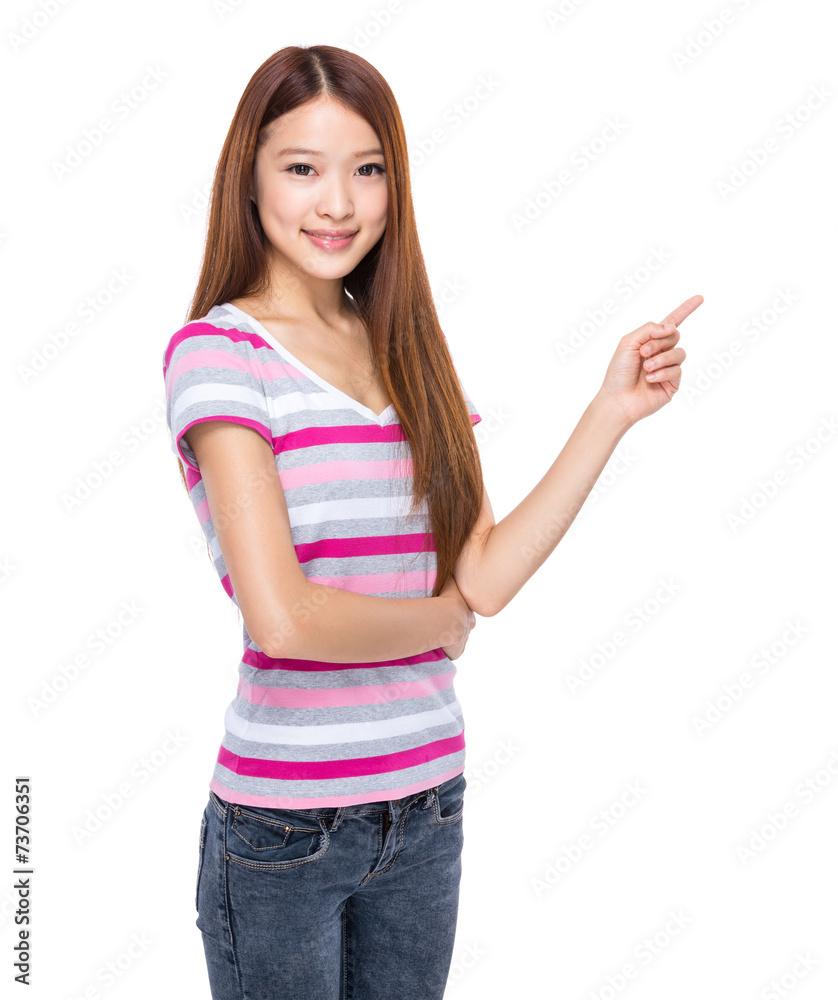 Woman with finger point up Woman with finger point up