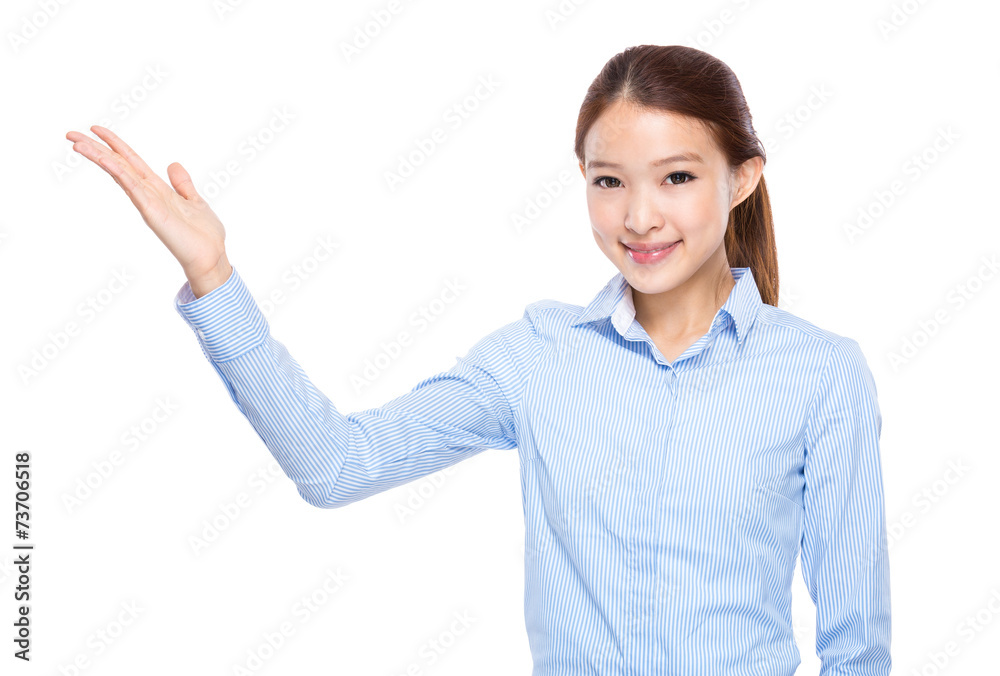 Businesswoman with open hand palm Businesswoman with open hand palm