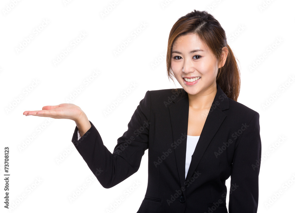 Businesswoman with open hand palm