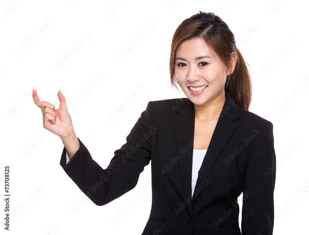 Businesswoman with finger gap for hold small thing Businesswoman with finger gap for hold small thing