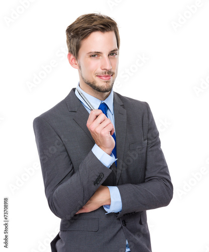 Businessman hold with pen