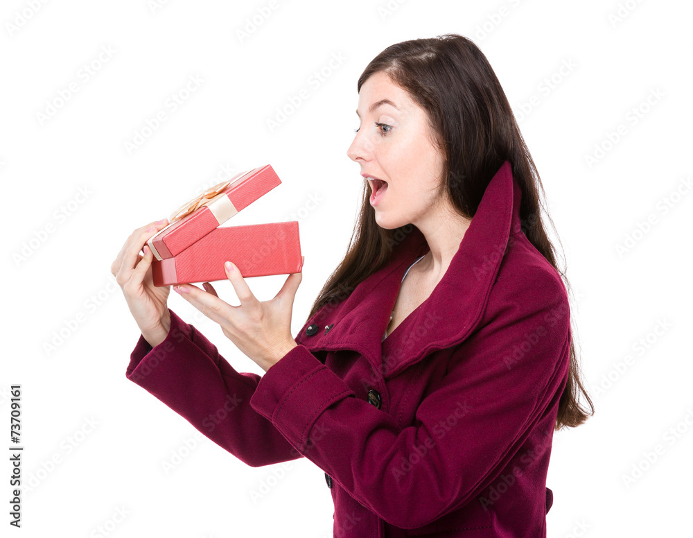 Woman open with gift box