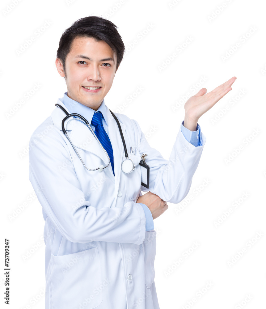 Doctor hand with blank sign for introduce something Doctor hand with blank sign for introduce something