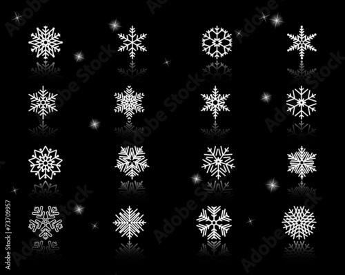 Set of White Snowflakes Icons