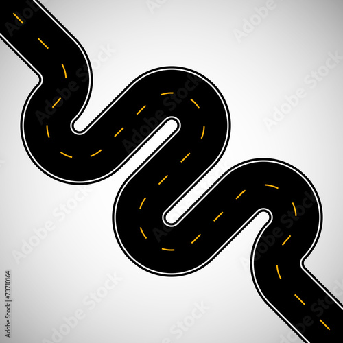 Asphalt road black color with yellow intermittent marking
