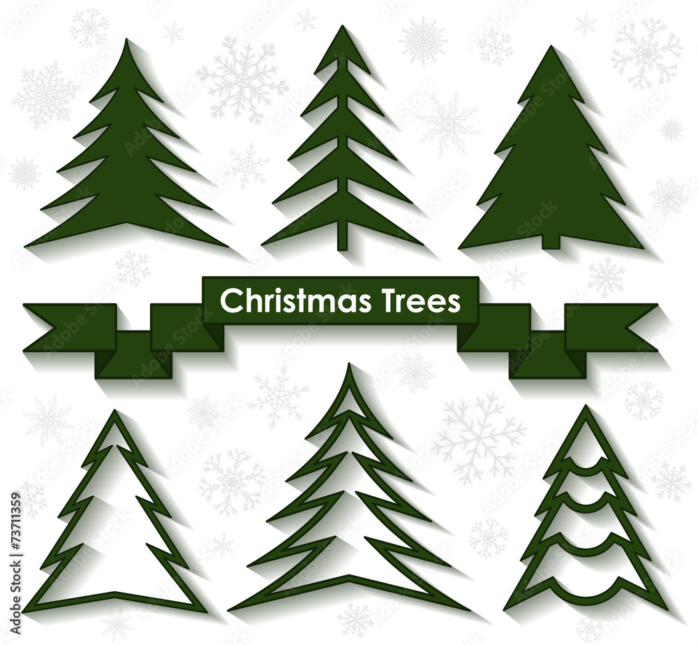 Fototapeta premium Set of Christmas trees. Flat design. Vector illustration.