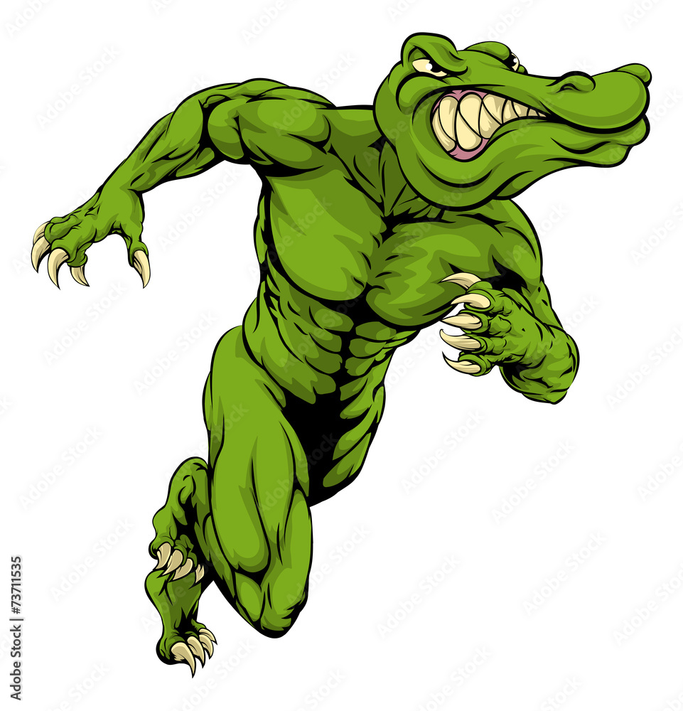 Naklejka premium Alligator or crocodile mascot running