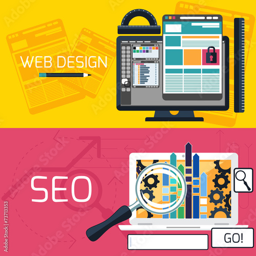 SEO optimization and web design banners
