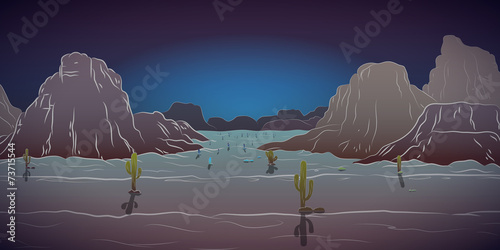 Panoramic night western with cactus