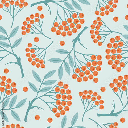 Winter seamless pattern with stylized rowan berries.