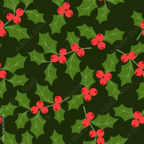 Winter seamless pattern with stylized holly leaves.