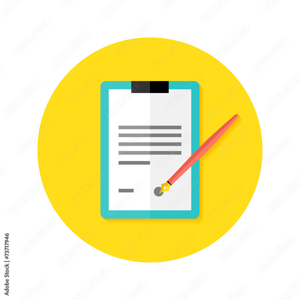 Contract Clipboard with Pen Flat Circle Icon Contract Clipboard with Pen Flat Circle Icon