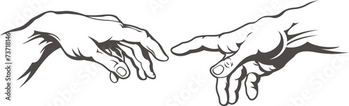 Vászonkép Hand to hand tattoo. Creation of Adam. Michelangelo