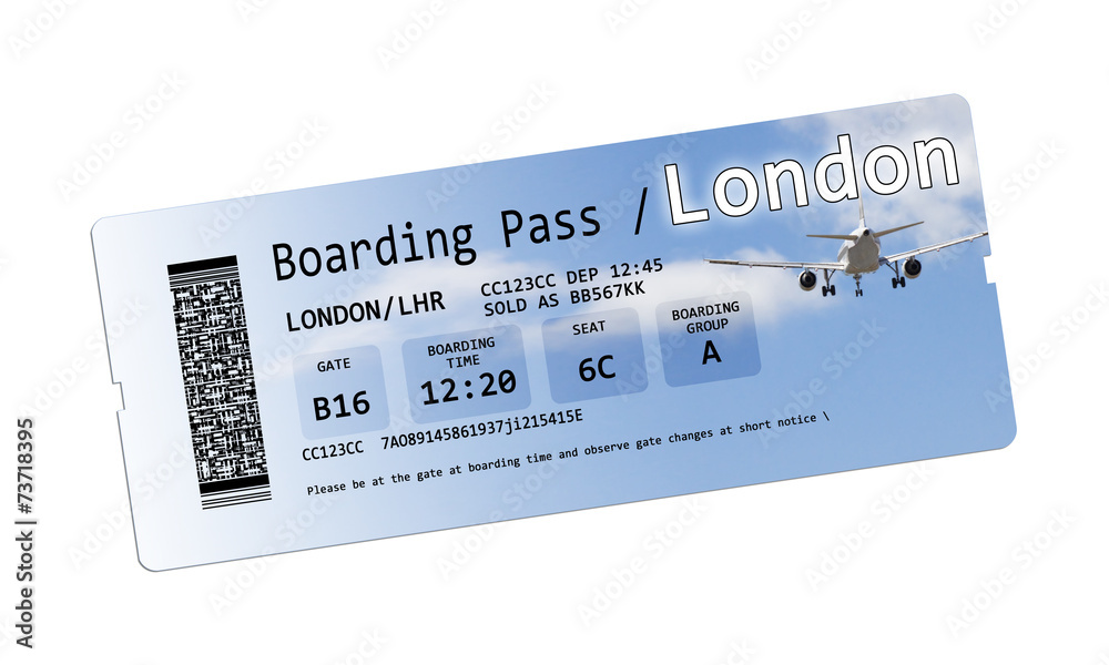 Fototapeta premium Airline boarding pass tickets to London isolated on white
