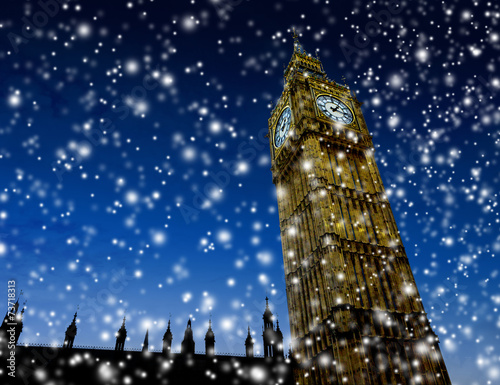 London-Big Ben mit Schneeflocken