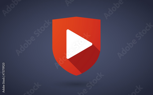 Long shadow shield icon with a play sign