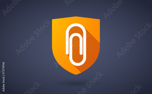Long shadow shield icon with a clip