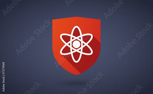 Long shadow shield icon with an atom