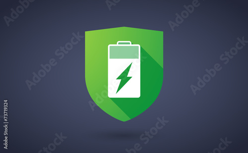 Long shadow shield icon with a battery
