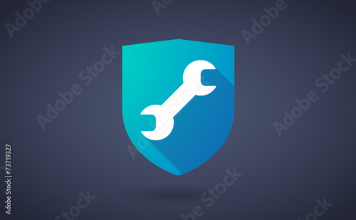 Long shadow shield icon with a monkey wrench