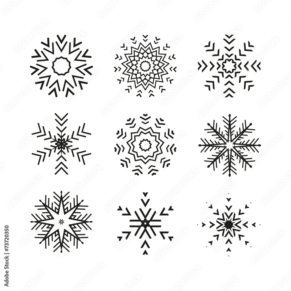 Set of 9 vector abstract snowflakes Set of 9 vector abstract snowflakes