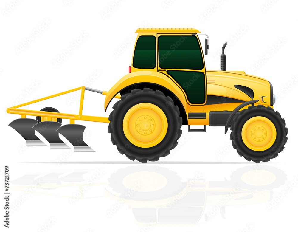 tractor with plow vector illustration