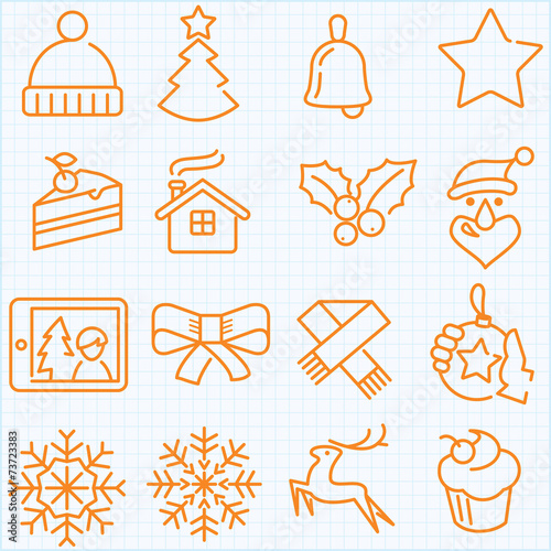 Thin line winter and Christmas time icons set