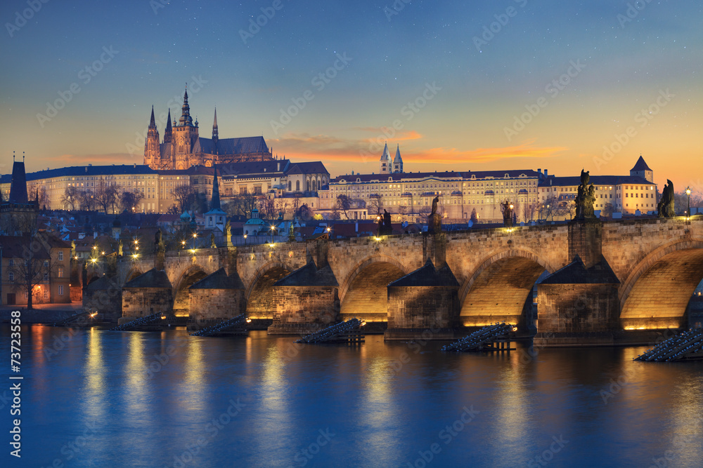 Landscape of Charles Bridge in Prague