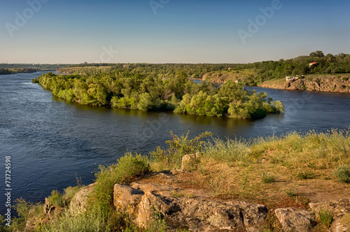 summer landscape with river and blue sky