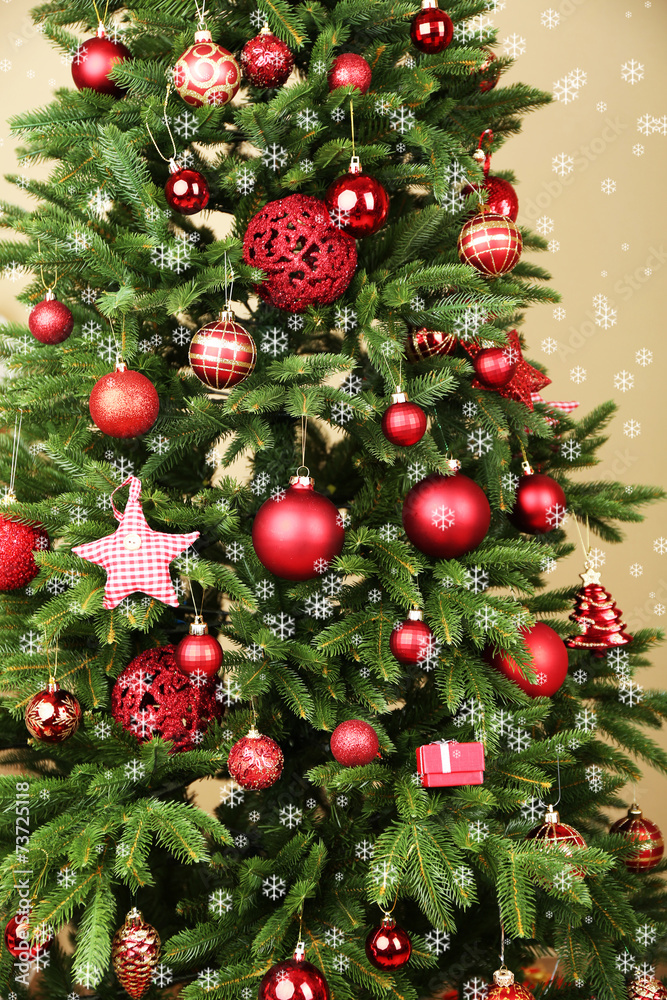Fototapeta premium Decorated Christmas tree closeup