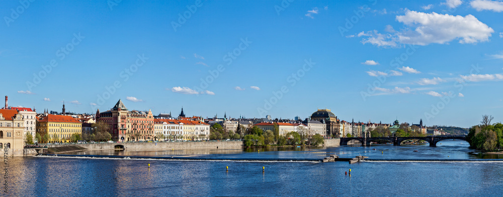 Prague Stare Mesto embankment panorama from Charles bridge