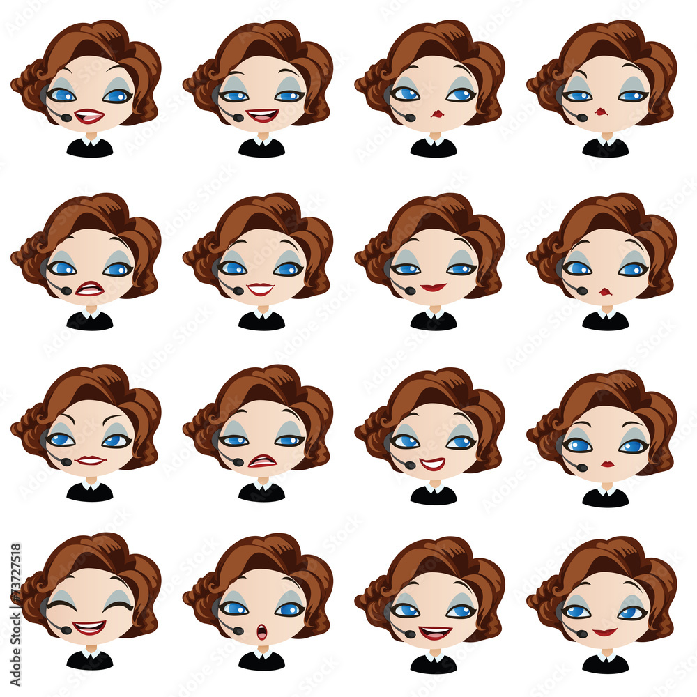 Female avatar manager with headset set of expressions Female avatar manager with headset set of expressions