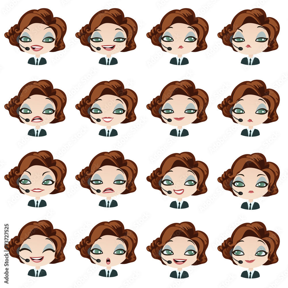 Female avatar manager with headset set of expressions Female avatar manager with headset set of expressions