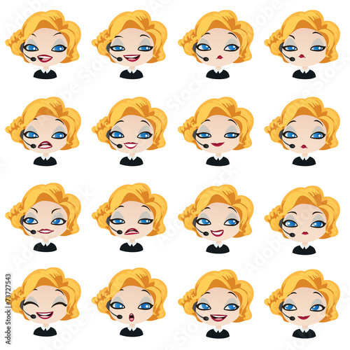 Female avatar manager with headset set of expressions