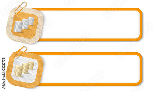 yellow frames with texture crumpled paper and coin