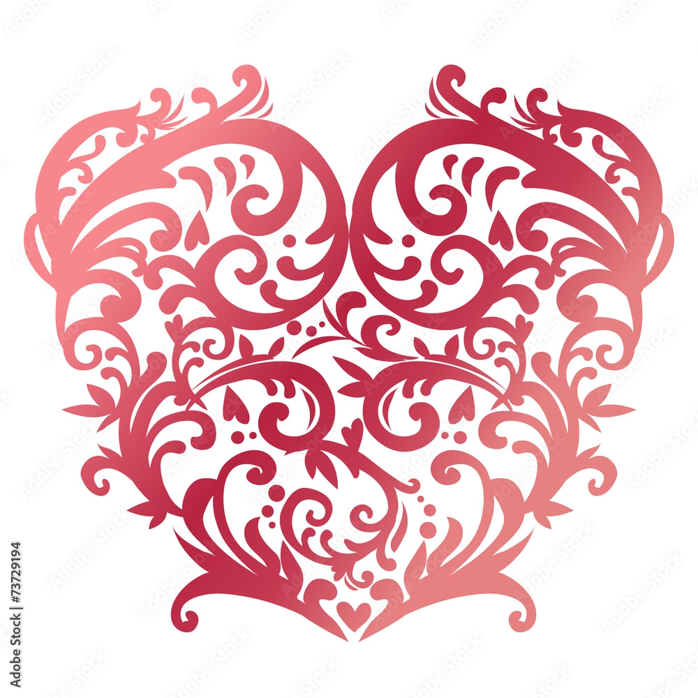 Swirl red heart on white background