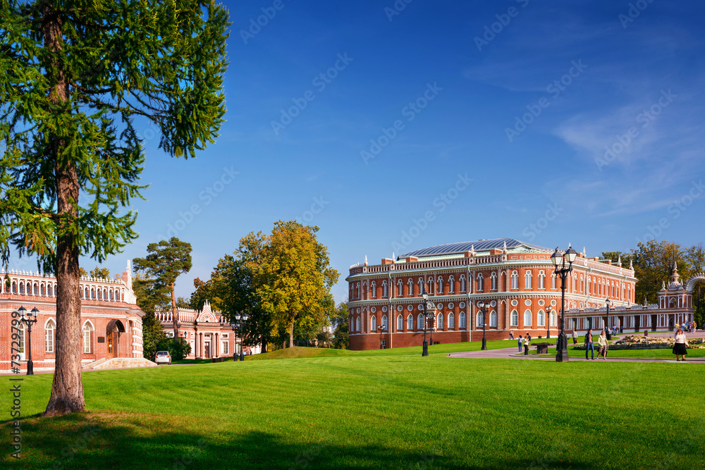 Green city park Tsaritsyno in sunny autumn day, Moscow