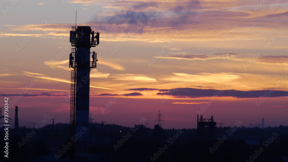 Sunrise on industrial background. Time-lapse Sunrise on industrial background. Time-lapse