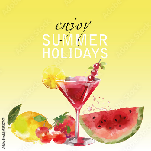 Watercolor coctail flyer cosmopolitan