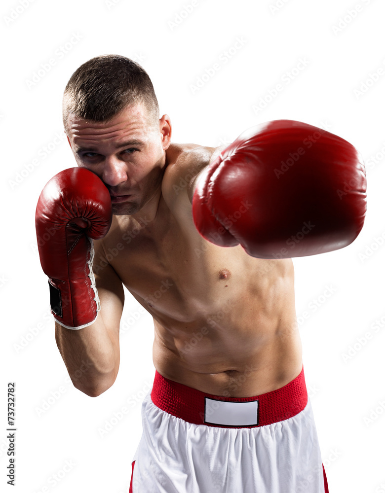 Professionl boxer is isolated on white