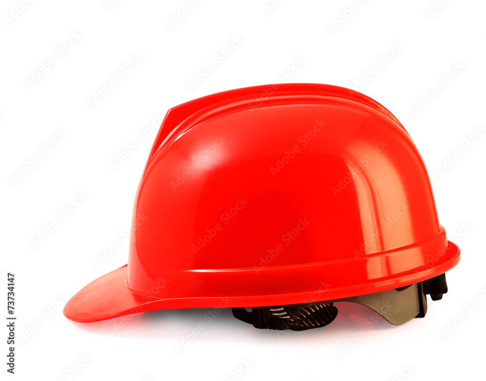 Red safety helmet on white, hard hat isolated clipping path. Red safety helmet on white, hard hat isolated clipping path.