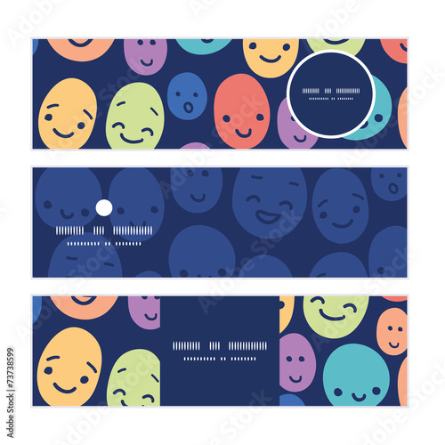 Vector funny faces horizontal banners set pattern background