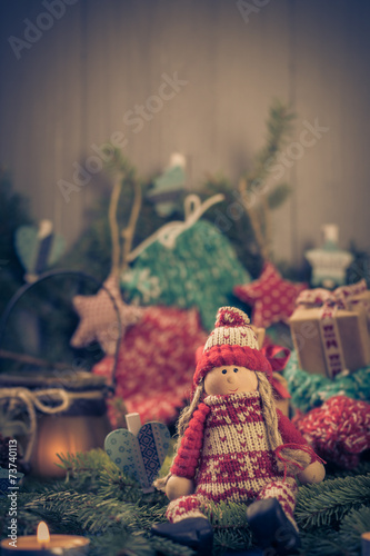 Santa Claus Christmas ornaments green pine needles cones gifts