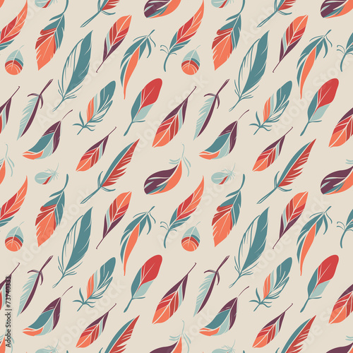 Hand drawn vintage seamless pattern with feathers