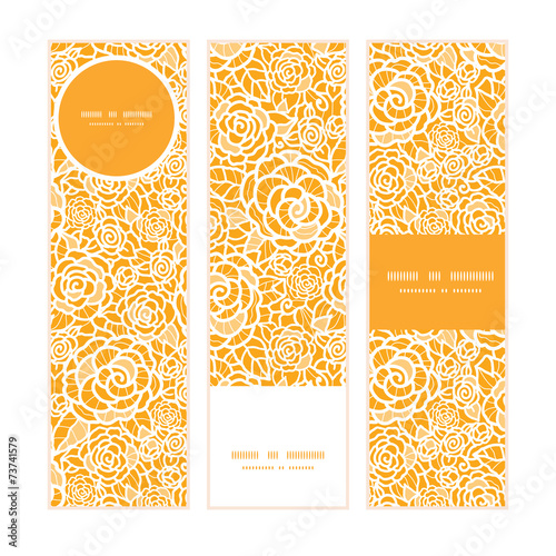 Vector golden lace roses vertical banners set pattern background
