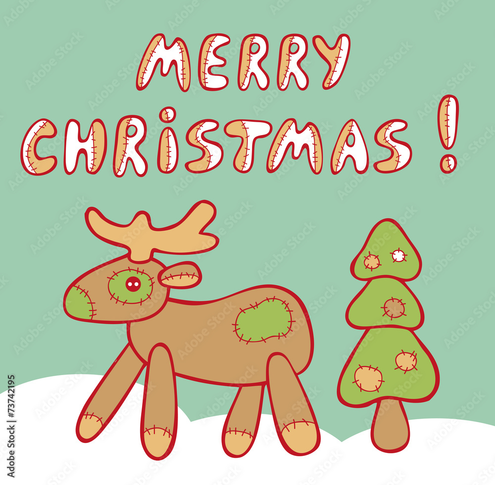crosslinked Christmas reindeer and tree